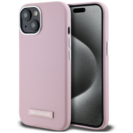 Kryt Karl Lagerfeld FW Metal Plate iPhone 15 - růžový
