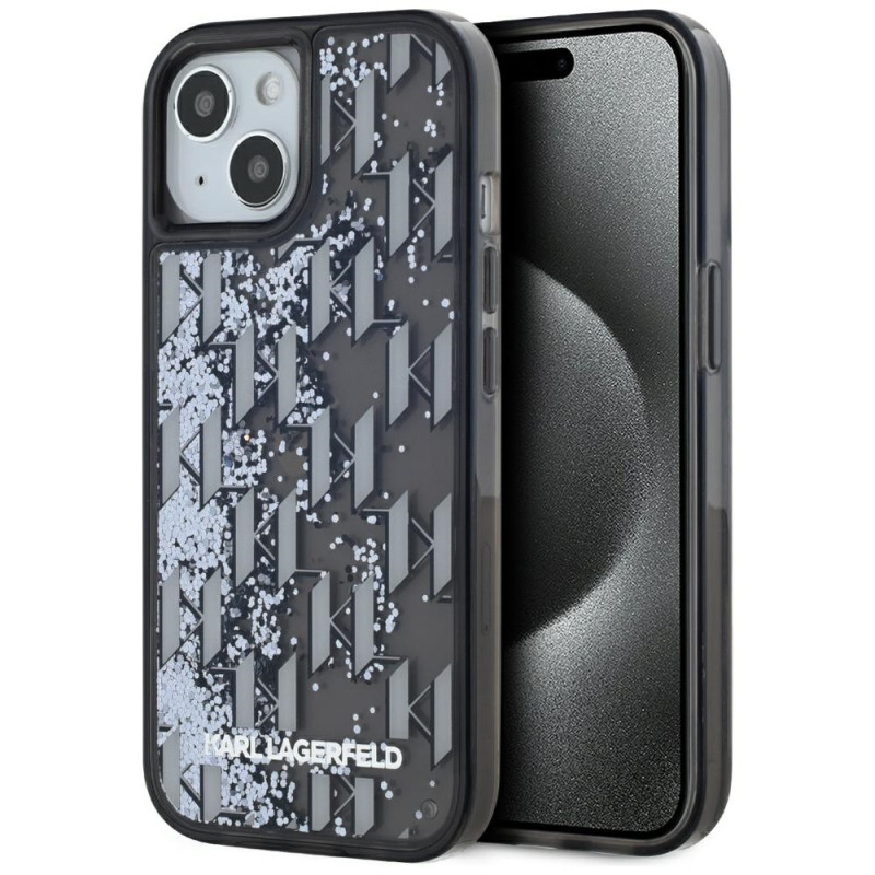 Kryt Karl Lagerfeld LIQUID GLITTER MONOGRAM GRADIENT pro iPhone 15 - černý
