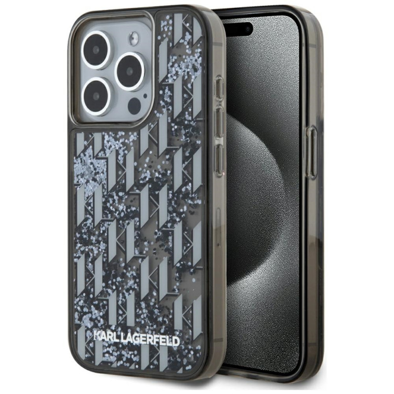 Kryt Karl Lagerfeld LIQUID GLITTER MONOGRAM GRADIENT pro iPhone 15 Pro - černý