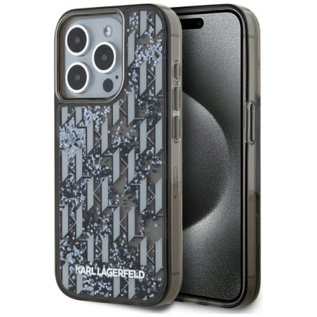 Kryt Karl Lagerfeld LIQUID GLITTER pro iPhone 15 Pro – černý