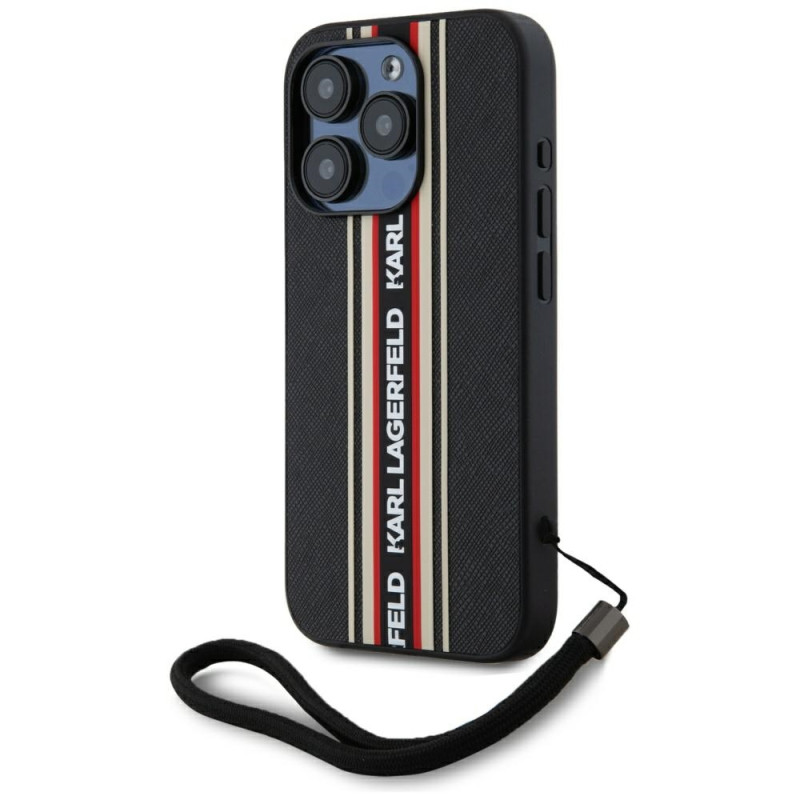 Kryt Karl Lagerfeld SAFFIANO ATHLEISURE STRIPES Cord pro iPhone 15 Pro Max - červený