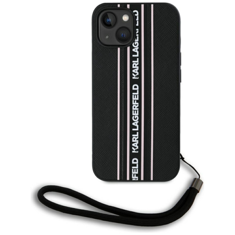 Kryt Karl Lagerfeld SAFFIANO ATHLEISURE STRIPES pro iPhone 15 - pink