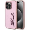 Kryt Karl Lagerfeld WRINKLED METAL SIGNATURE iPhone 15 Pro - růžový