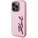 Kryt Karl Lagerfeld WRINKLED METAL SIGNATURE iPhone 15 Pro - růžový