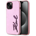 Kryt Karl Lagerfeld WRINKLED METAL SIGNATURE iPhone 15 - růžová