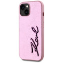 Kryt Karl Lagerfeld WRINKLED METAL SIGNATURE iPhone 15 - růžová