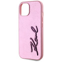 Kryt Karl Lagerfeld WRINKLED METAL SIGNATURE iPhone 15 - růžová