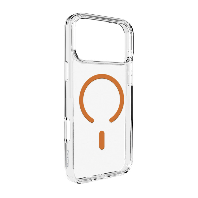 Kryt Puro Lite Mag pro iPhone 17 Pro Max - transparentní s oranžovým kroužkem