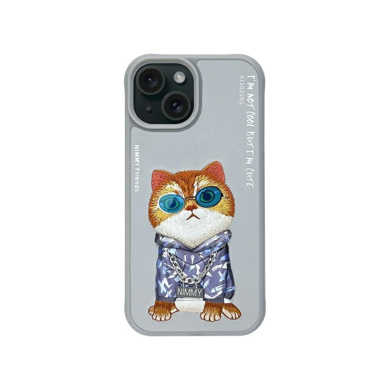 Kryt Nimmy COOL CAT pro iPhone 15 - šedý