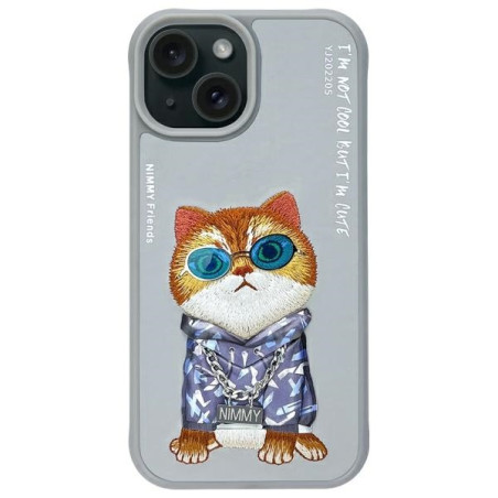 Kryt Nimmy COOL CAT pro iPhone 15 - šedý