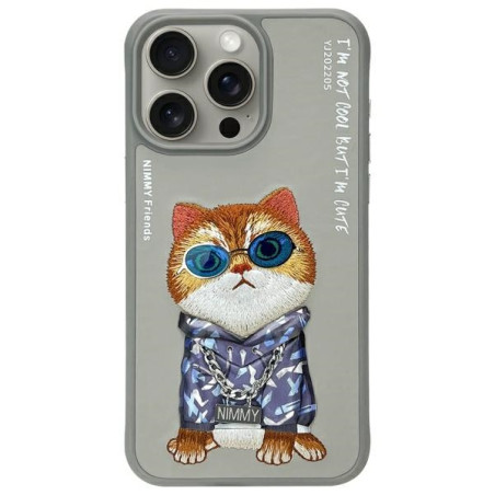 Kryt Nimmy Cool Cat Case pro iPhone 15 Pro - šedý