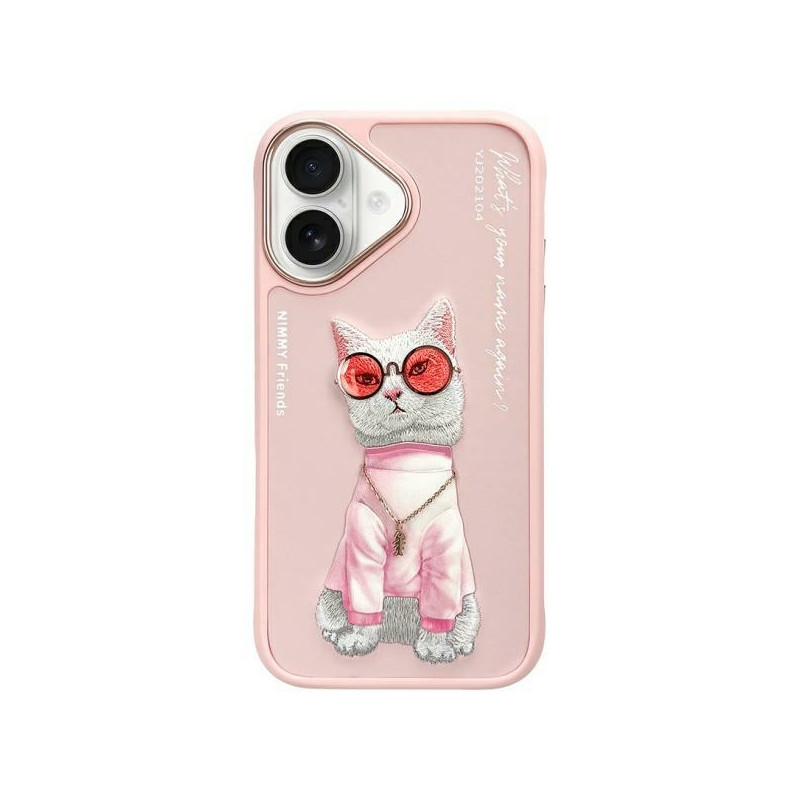 Kryt Nimmy NIMMY GLASSES COOL CAT pro iPhone 16 - růžový
