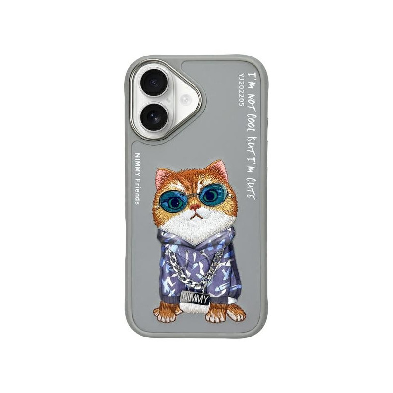 Kryt Nimmy iPhone 16 Cool Cat Glass pro iPhone 16 - šedý