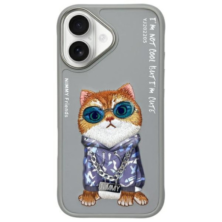 Kryt Nimmy iPhone 16 Cool Cat Glass - šedý