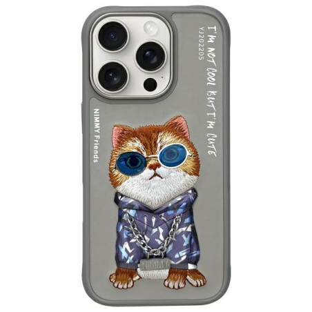 Kryt Nimmy COOL CAT CASE pro iPhone 16 Pro - šedý