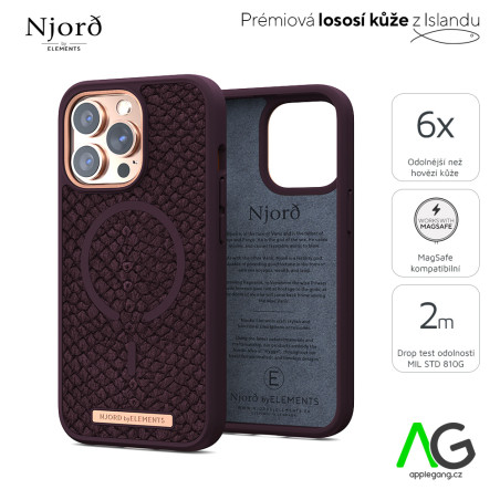 NJORD Eldur MagSafe Kryt z lososí kůže pro iPhone 13 Pro Max, lilkově červený