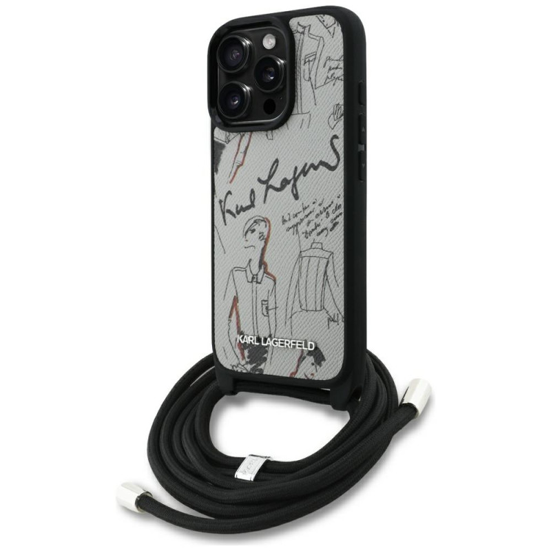 Pouzdro Karl Lagerfeld CROSSBODY GRINED PATTERN & LOGO pro iPhone 16 Pro Max - šedé