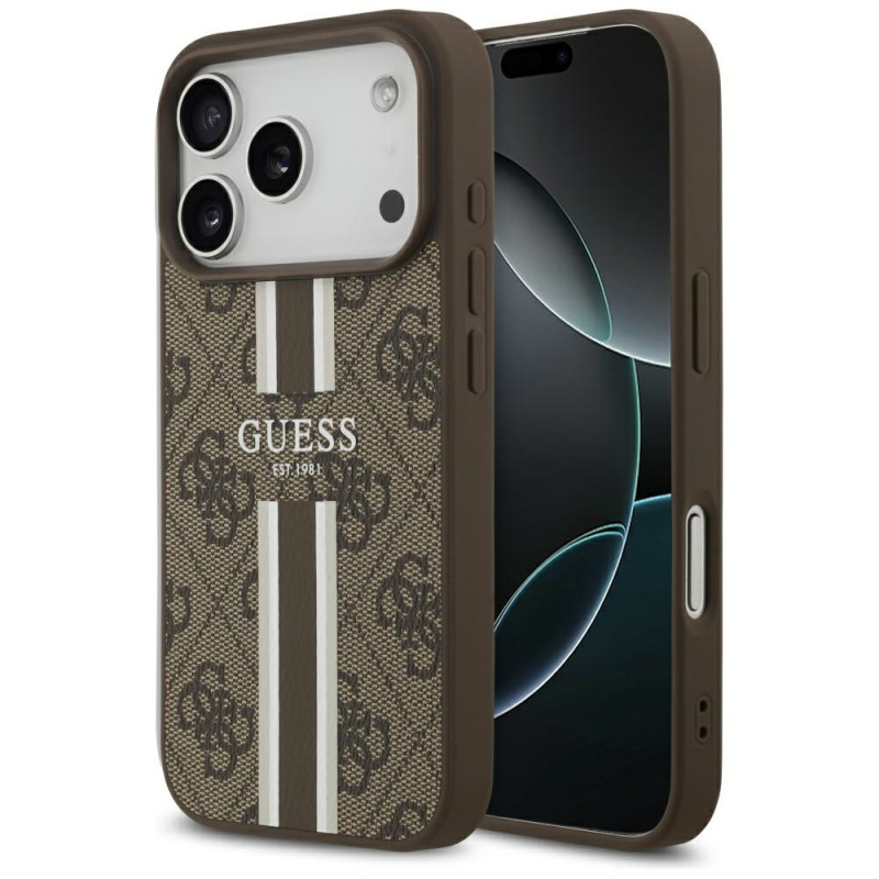 Kryt Guess 4G PRINTED STRIPES pro iPhone 17 Pro - hnědý