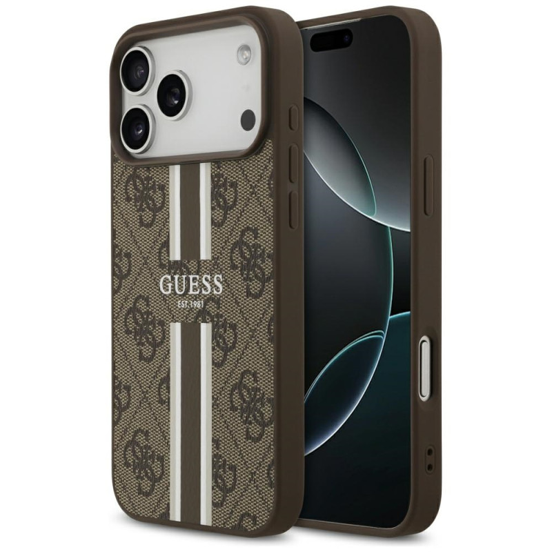 Kryt Guess 4G PRINTED STRIPES pro iPhone 17 Pro Max - hnědý