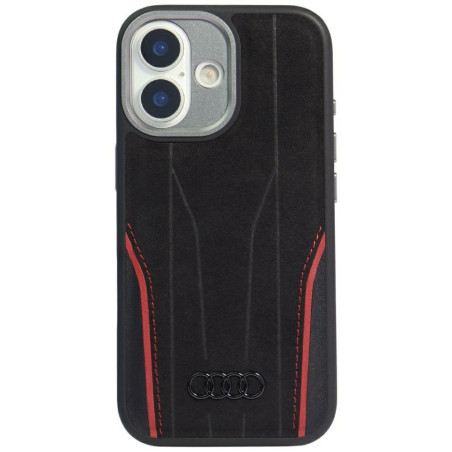 Kryt Audi Genuine Leather MagSafe pro iPhone 17 - černá/červená