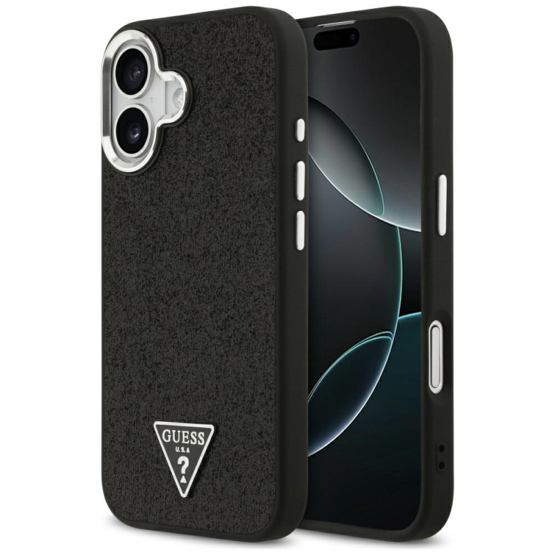 Kryt Guess Glitter Triangle Logo MagSafe pro iPhone 17 - černý
