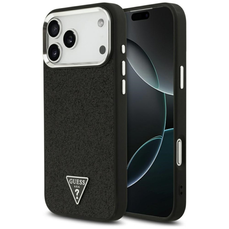 Kryt Guess Glitter Triangle Logo MagSafe pro iPhone 17 Pro Max - černý