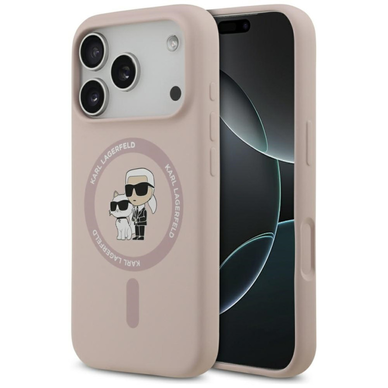 Kryt Karl Lagerfeld SILICONE KARL&Choupette Ring MagSafe pro iPhone 17 Pro - růžová