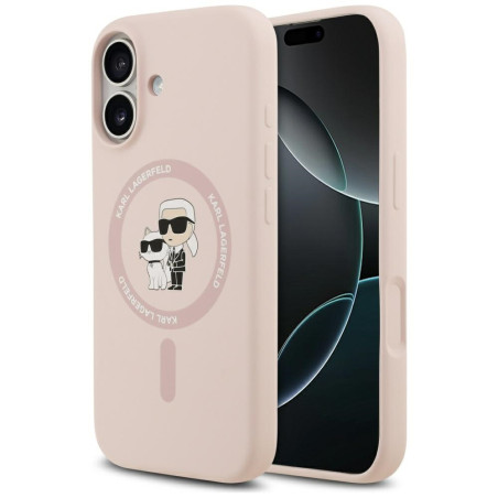 Kryt Karl Lagerfeld SILICONE Karl&Choupette iPhone 17 - růžová