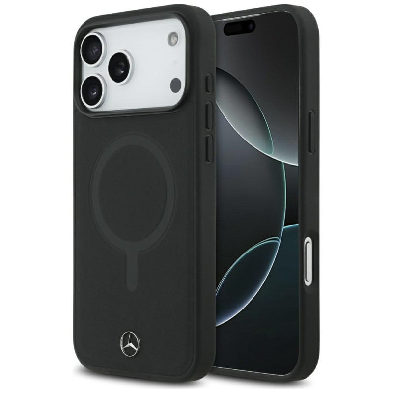Kryt Mercedes PLAIN SMOOTH LEATHER pro iPhone 17 Pro Max - černý