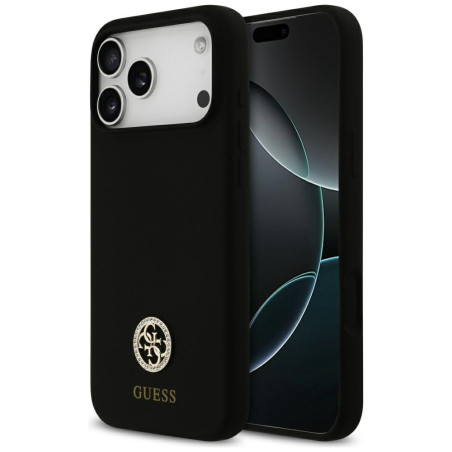 Kryt Guess Silicone Logo Strass 4G pro iPhone 17 Pro Max - černý