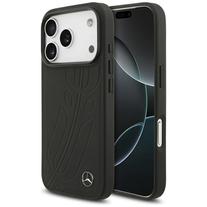 Pouzdro Mercedes Leather Large Laurel Leaves pro iPhone 17 Pro - černé