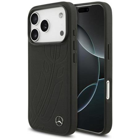 Pouzdro Mercedes Leather Laurel Leaves Magsafe iPhone 17 Pro - černé