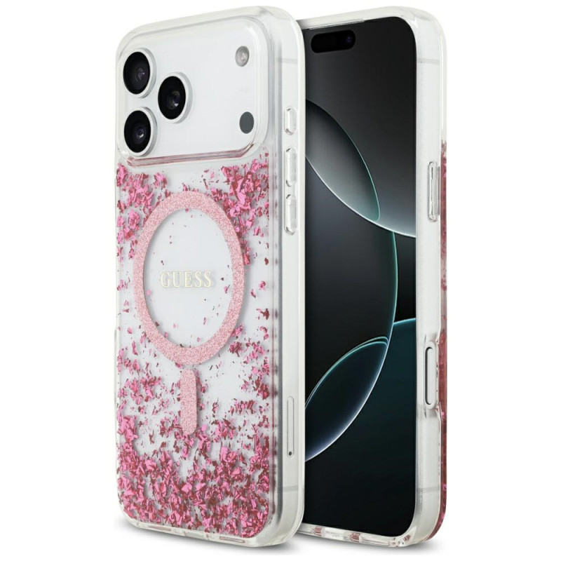 Kryt Guess RESIN Bottom Glitter MagSafe pro iPhone 17 Pro Max - pink