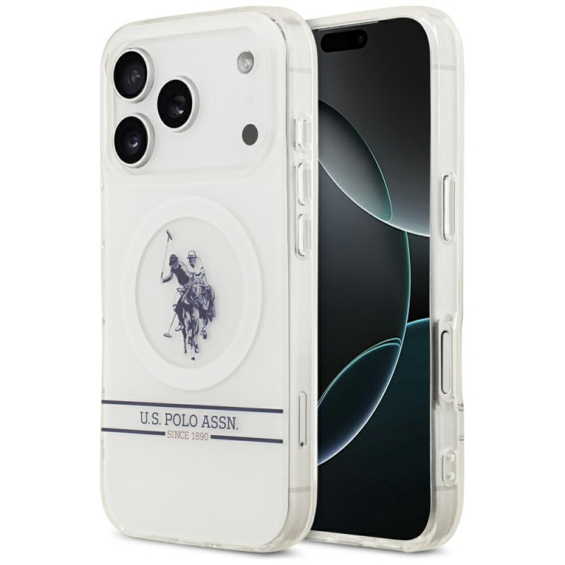 Kryt U.S. Polo Assn. DH AND BOTTOM STRIPE LOGO pro iPhone 17 Pro - bílý