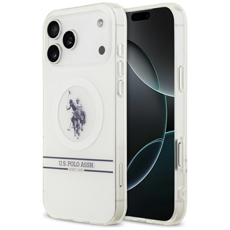 Kryt U.S. POLO ASSN. DH a Bottom Stripe Logo MagSafe pro iPhone 17 Pro Max - bílá