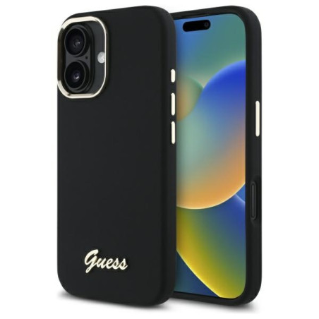 Kryt Guess Silicone Script iPhone 16 Plus - černý