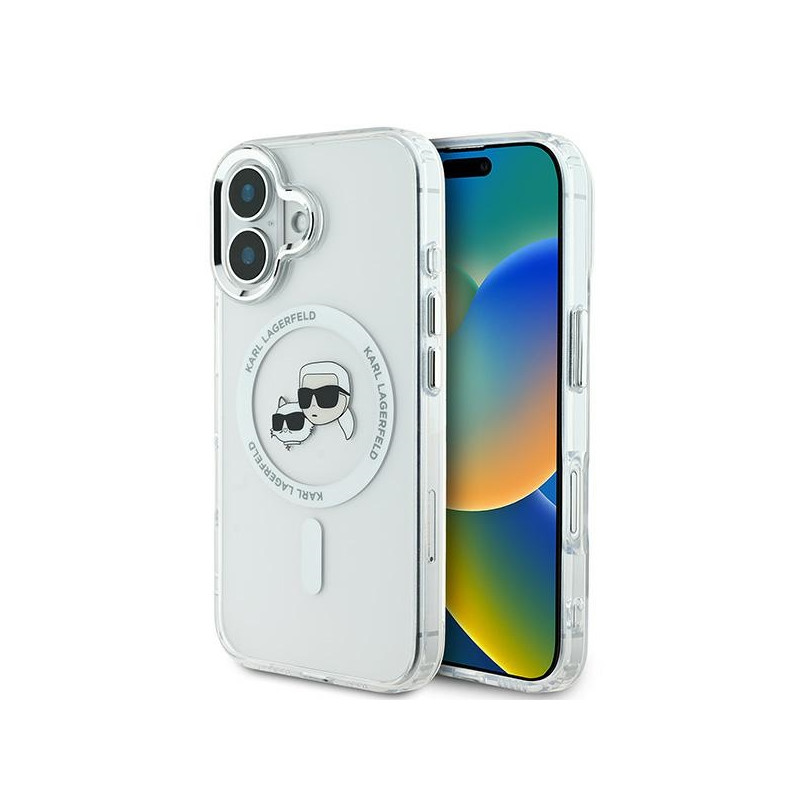 Kryt Karl Lagerfeld IML Metal Karl&Choupette Head pro iPhone 16 - bílý