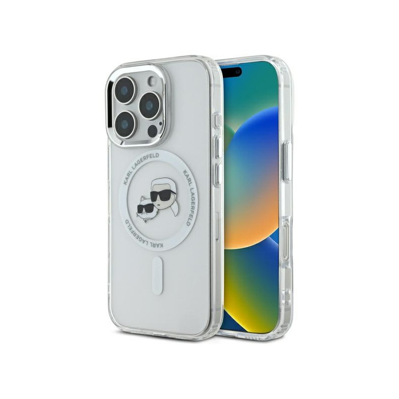 Kryt Karl Lagerfeld IML Metal Karl&Choupette pro iPhone 16 Pro Max - bílý