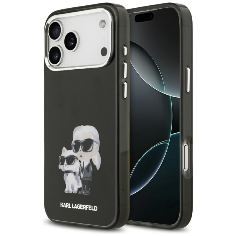 Kryt Karl Lagerfeld IML Aquarelle Karl & Choupette & Logo pro iPhone 17 Pro - černý