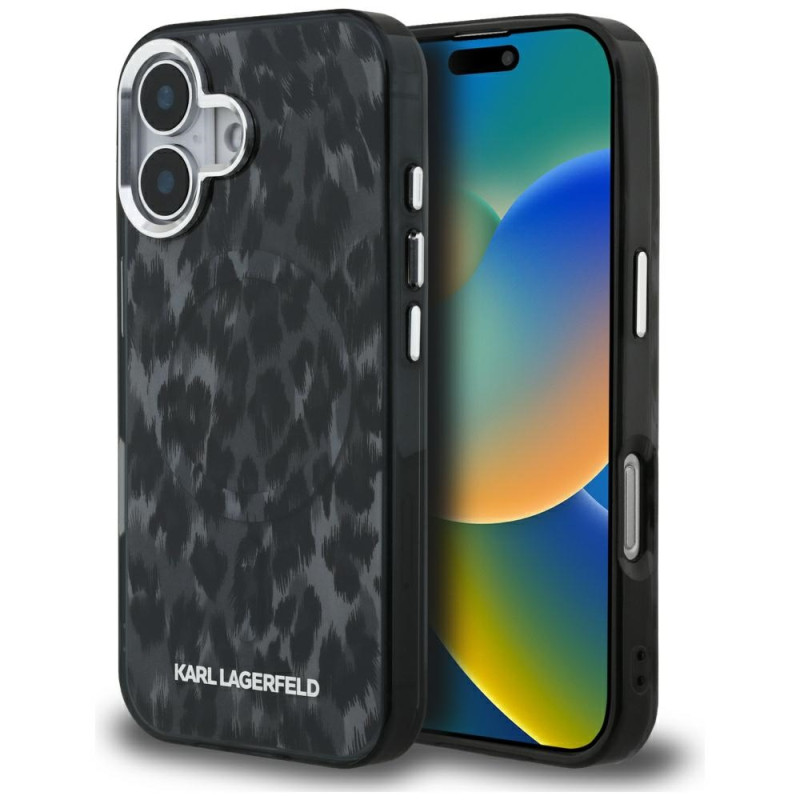 Kryt Karl Lagerfeld IML Leopard Pattern pro iPhone 16 - černý