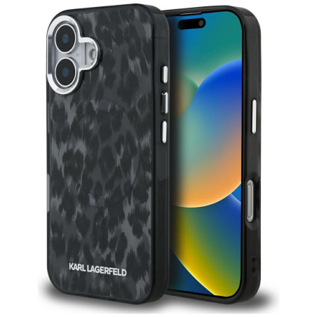 Kryt Karl Lagerfeld IML Leopard Pattern pro iPhone 16 - černý