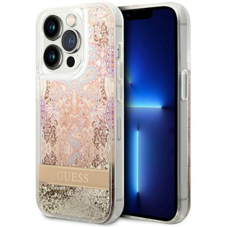 Kryt Guess Paisley LIQUID GLITTER pro iPhone 14 Pro - zlaté