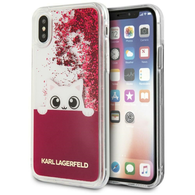 Kryt Karl Lagerfeld K-PEEK A BOO pro iPhone X - růžový/průhledný