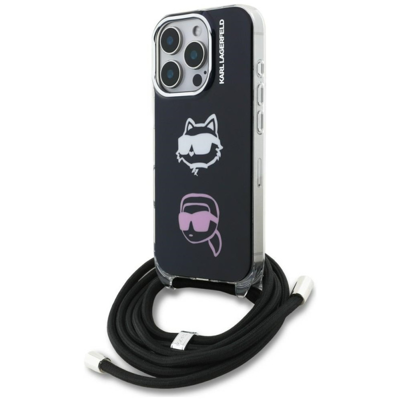 Kryt Karl Lagerfeld IML Crossbody Karl&Choupette Head Case pro iPhone 16 Pro Max - black