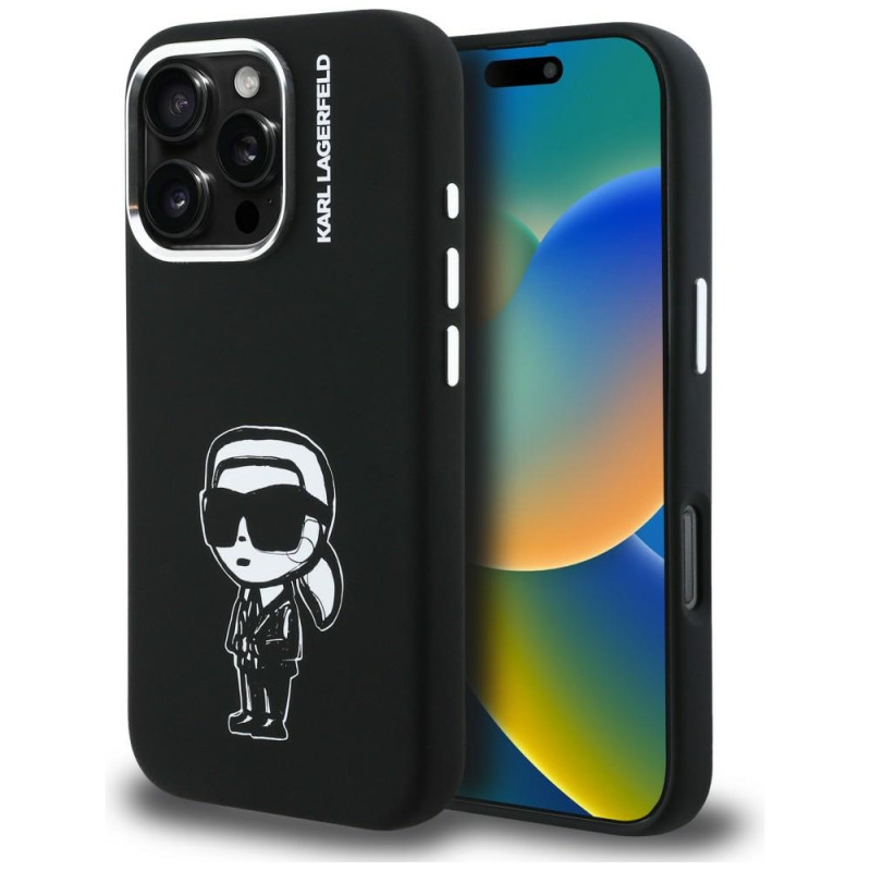 Kryt Karl Lagerfeld SILICONE KARL SKETCH pro iPhone 16 Pro - černý