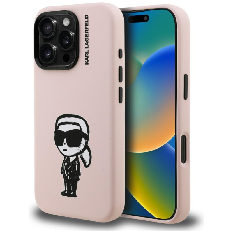 Kryt Karl Lagerfeld SILICONE KARL SKETCH pro iPhone 16 Pro - růžová