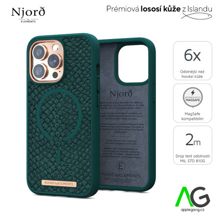 NJORD Jord MagSafe Kryt z lososí kůže pro iPhone 13 Pro Max, tmavě zelený