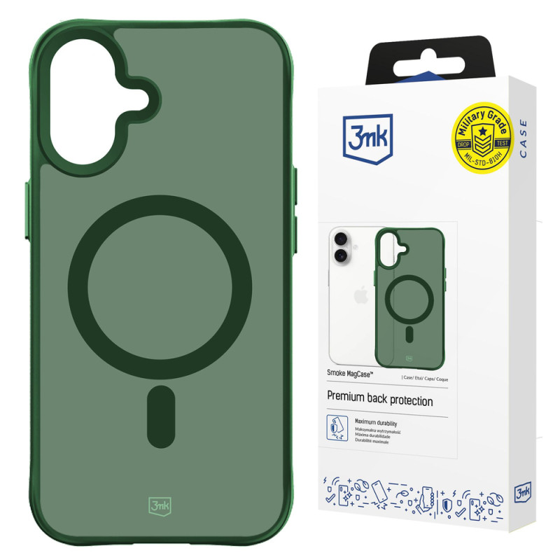 Kryt 3mk SMOKE MAGCASE pro iPhone 16 - zeleno-průsvitný (smoky)