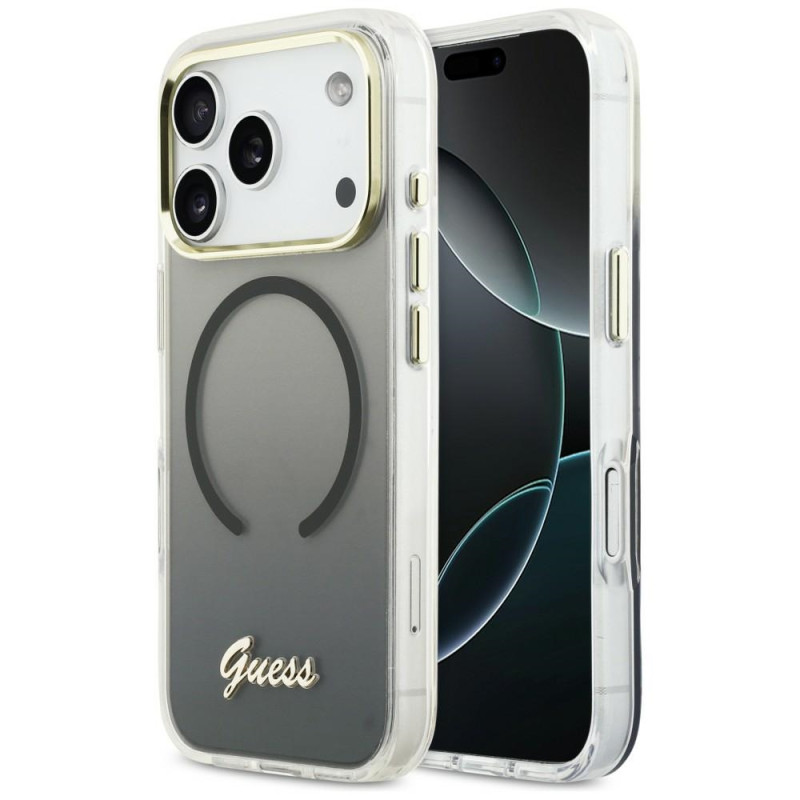 Kryt Guess IML Gradient Script Metal MagSafe pro iPhone 17 Pro Max - černý
