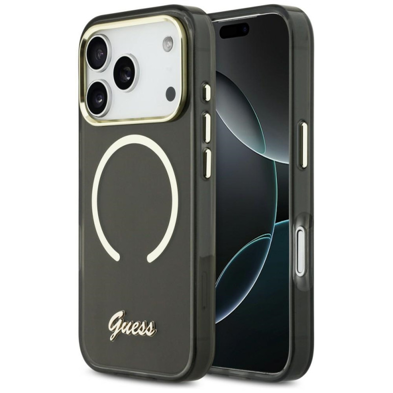 Kryt Guess IML Script Metal MagSafe pro iPhone 17 Pro - černý